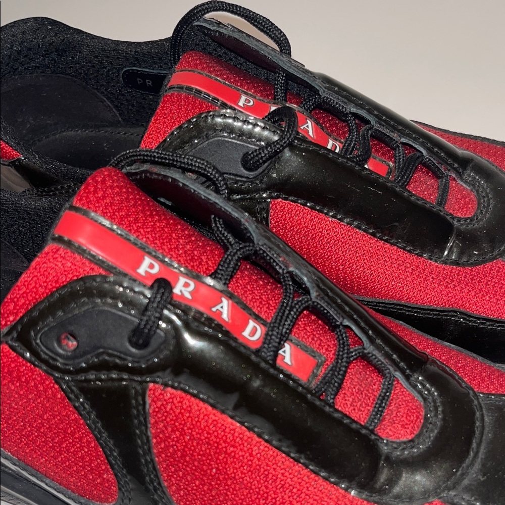 Prada Americas Cup Mesh and Patent Lace-Up Sneakers - Picture 3 of 16